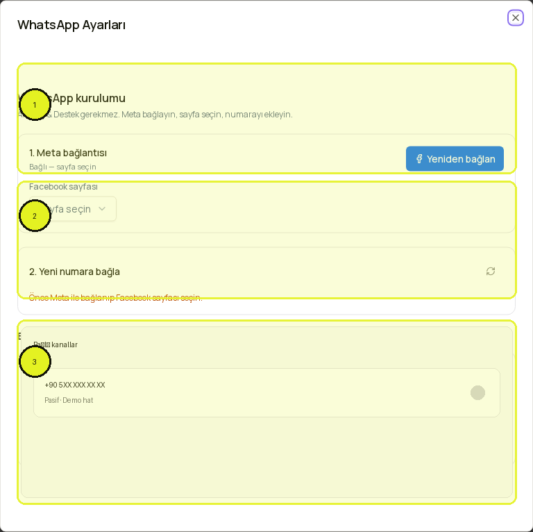 WhatsApp Ayarları modalı